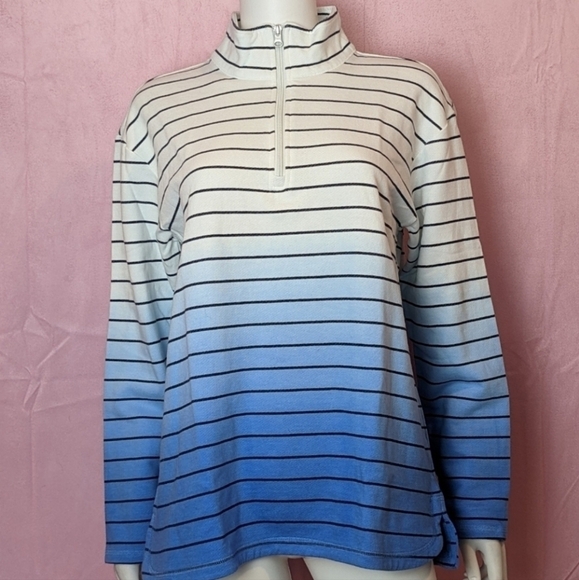 Talbots White and Blue Ombre Striped 1/4 Zip Pullover Jacket size Large - Picture 1 of 7